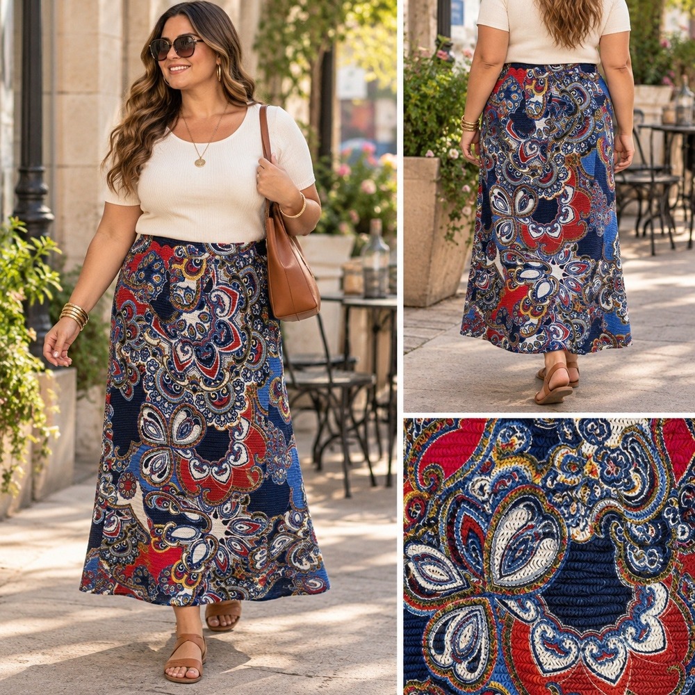 Cato Plus Size 14/16W NWT Paisley Print Textured Midi Maxi Skirt Boho Artsy